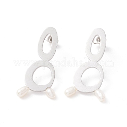 Infinity with Natural Pearl Dangle Stud Earrings for Women, Stainless Steel Color, 37x19mm, Pin: 0.7mm