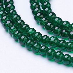 1 brin de perles rondes en verre craquelé transparent vert foncé, 4mm, Trou: 1.1~1.3mm, Environ 200 pcs/chapelet, 31.4 pouce
