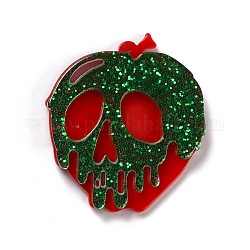 Diy acrylique hallowmas motif boucles d'oreilles pendentifs, avec de la poudre chatoyante, pour les accessoires de bijoux, crane, rouge, 39x35x4mm, Trou: 1.2mm