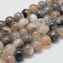 Chapelets de perles en agate rayée naturelle/agate à bandes, ronde, Grade a, teints et chauffée, tan, 10mm, Trou: 1mm, Environ 37~38 pcs/chapelet, 14.5 pouce