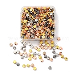 500Pcs 4 Colors CCB Plastic Beads, Horizontal Hole, Flat Round with Letter A~Z, Mixed Color, 7x4mm, Hole: 1.4mm