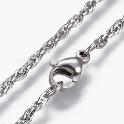 Collares de cadena de cuerda de 304 acero inoxidable, con cierre de pinza, color acero inoxidable, 17.7 pulgada (45 cm), 2mm