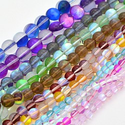 Round Synthetic Moonstone Beads Strands, Holographic Beads, Dyed, Mixed Color, 6mm, Hole: 1mm, about 60~62pcs/strand, 14~15 inch