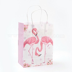 Прямоугольные бумажные пакеты, с ручками, подарочные пакеты, сумки для покупок, шаблон формы фламинго, на день святого валентина, туманная роза, 21x15x8cmm