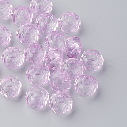 Glass European Beads, Large Hole Beads, No Metal Core, Rondelle, Lavender, about 14mm in diameter, 8mm thick, hole: 5mm