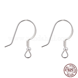 925 Sterling Silver Earring Hooks, Silver, 18x9mm, Hole: 2mm, 24 Gauge, Pin: 0.7mm