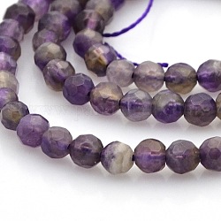 Faceted Natural Amethyst Round Beads Strands, 4mm, Hole: 1mm, about 87pcs/strand, 15.3inch