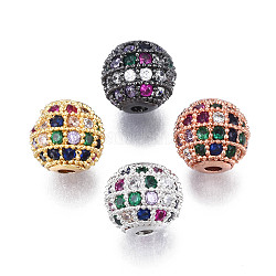 Perles de zircone cubique de placage de rack en laiton, Plaqué longue durée, ronde, couleur mixte, 8.5x7.5mm, Trou: 1.6mm