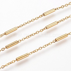 3.28 Feet Ion Plating(IP) Handmade 304 Stainless Steel Cable Chains, Soldered, Flat Oval, Golden, 1.5~2mm
