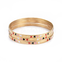 Fashion 304 Stainless Steel Bangle Sets, with Enamel, Heart, Golden, 2-5/8 inch(6.8cm), 3pcs/set