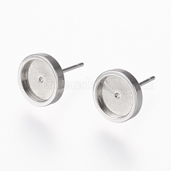 304 impostazioni per orecchini a bottone in acciaio inossidabile, rotondo e piatto, colore acciaio inossidabile, 13x10 mm, Vassoio: 8 mm, pin: 0.8 mm