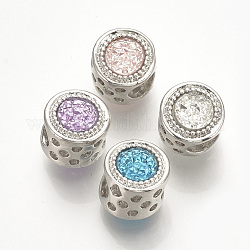 Harz europäischen Perlen, mit Legierung-Zubehör, Großloch perlen, Kolumne, Platin Farbe, Mischfarbe, 11.5x10 mm, Bohrung: 5 mm