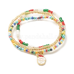 3 pièces 3 bracelets extensibles en graines de verre de style sertis d'alliage père noël pour les femmes, couleur mixte, diamètre intérieur: 2-1/4 pouce (5.6 cm), 1pc / style