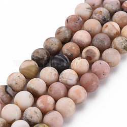 Natural Pink Opal Beads Strands, Frosted, Round, 8~9mm, Hole: 1mm, about 45~48pcs/strand, 15.7 inch