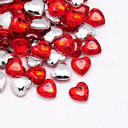 Cabochons en strass d'imitation acrylique de Taiwan, dos pointu et à facettes, cœur, rouge, 14x14x4.5mm