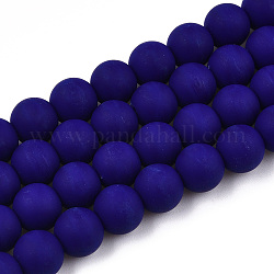 Opaque Glass Beads Strands, Frosted, Round, Dark Blue, 8~8.5mm, Hole: 1.5mm, about 51~53pcs/strand, 14.96 inch~15.55 inch(38~39.7cm)