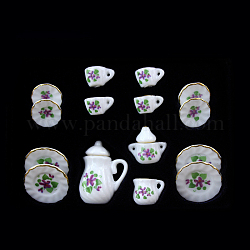 Мини чайный сервиз из фарфора, в том числе 2шт чайники, 5шт чашки, 8шт посуда, для аксессуаров для кукольного домика, притворяясь опорными украшениями, цветочный узор, 121x86x25 мм, 15 шт / комплект