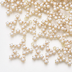 Colgantes de perlas de imitación de plástico abs, fornituras de aleación, estrella, la luz de oro, 32x31x5.5mm, agujero: 1.8 mm
