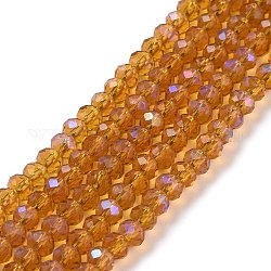 Chapelets de perles en verre électroplaqué, demi arc-en-ciel plaqué, facette, rondelle, or, 4x3mm, Trou: 0.4mm, Environ 123~127 pcs/chapelet, 16.5~16.9 pouce (42~43 cm)