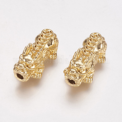 Perline in lega placcata oro reale 24k feng shui, pixiu con carattere cinese cai, 24x12x10mm, Foro: 3 mm