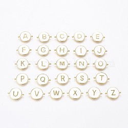 Vergoldete Messingglieder, mit weißer Emaille, flach rund mit Brief, gemischt, 13x17.5x1.5 mm, Bohrung: 1.2 mm