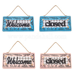 Crafans 2Pcs 2 Color Wooden Doorplate Decorations, Dual Front Rectangle with Word WELCOME & ClOSED, Mixed Color, 1pc/color, 2color, 2pcs/bag