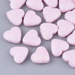 Perline acrilico opaco, con polvere di scintillio, cuore, roso, 12.5x13.5x6mm, Foro: 1.5 mm