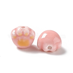 Perline porcellana stampato fatto a mano, stampe di zampa di gatto, roso, 12x12x9mm, Foro: 2 mm