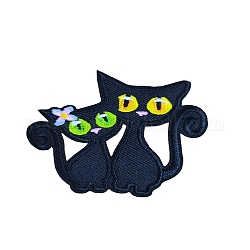 Tissu de broderie informatisé pour chat, patchs à repasser/à coudre, accessoires de costumes, appliques, noir, 61x71mm
