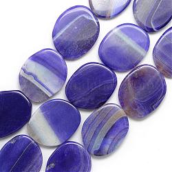 Chapelets de perles en agate naturelle, teinte, ovale, bleu foncé, 39~40x32.5~33x6.5~7mm, Trou: 2.5mm, Environ 10 pcs/chapelet, 16.3 pouce