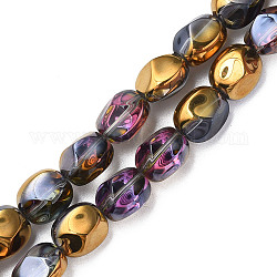 Abalorios de vidrio electroplate hebras, medio chapado, color de ab, oval, vara de oro, 12x10.5x10mm, agujero: 1.2 mm, aproximamente 50 pcs / cadena, 23.62 pulgada (60 cm)