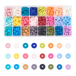 Perles d'argile polymère faites à la main écologiques, pour les fournitures de bricolage bijoux artisanat, disque / plat rond, couleur mixte, 8x0.5~1mm, Trou: 2mm, 24colors, à propos 190~200pcs / couleur, 4560~4800 pcs / boîte