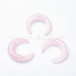 Perlas naturales de cuarzo rosa, ningún agujero, doble cuerno / luna creciente, 30x27~28x5~6mm