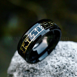 Кольца на палец с надписью из титановой стали, рунические слова один скандинавский викинг амулет ювелирные изделия, электрофорез черный, размер США 9 (18.9 мм)