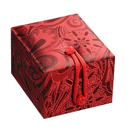Chinoiserie Jewelry Boxes Embroidered Silk with Velvet Jewelry Boxes for Gifts Wrapping, Rectangle, Red, 170x95x74mm