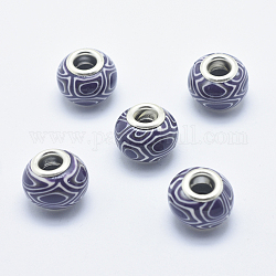 Handgemachte  europäischen Fimo-Perlen, mit versilberten Messingkernen, Großloch perlen, Rondell, mauve, 13~16x8~11 mm, Bohrung: 4.5~5 mm