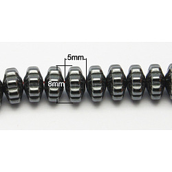 Non magnetici perle ematite sintetico fili, fiore, nero, misura:circa8mm di diametro, 5 mm di spessore, Foro: 1 mm, circa 91pcs/filo, 15.7 pollice