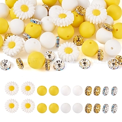 Pandahall kit per la creazione di gioielli fai da te, comprese perline distanziatrici a forma di margherita e rotonde in silicone e strass di vetro, giallo, 65pcs/scatola