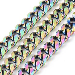 304 kubanische Gliederketten aus Edelstahl, facettiert, ungeschweißte, Regenbogen-Farb, 13.5~14x11.5~12x3 mm