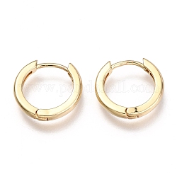 Латунные английском замке Серьги-кольца, кольцо, реальный 18k позолоченный, 13.7x2 мм, штифты : 1 мм