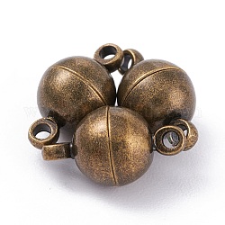 Runde Messing-Magnetverschlüsse mit Schlaufen, Antik Bronze, 11.5x6 mm, Bohrung: 1.2 mm