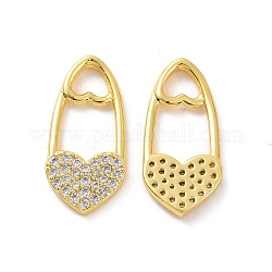 Brass Micro Pave Clear Cubic Zirconia Pendants, with Jump Ring, Heart Lock Charms, Real 18K Gold Plated, 20x9.5x2mm, Hole: 3.5mm