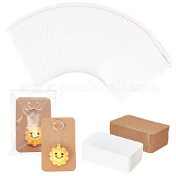 BENECREAT 200PCS Keychain Display Cards, 2 Colors 4.7x3inch White and Brown Jewelry Display Cards with 200PCS Cellophane Bags for Display Keyring Cards Jewelry Packaging Supplies