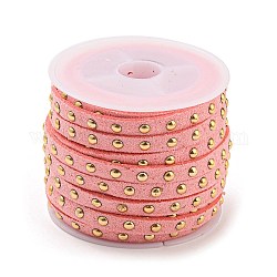 Cuerda de ante imitación, con remache de aleación de tono dorado, para la fabricación de joyas de punk rock, rosa, 5x2.5mm, alrededor de 5.46 yarda (5 m) / rollo