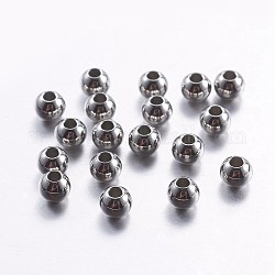 Perles en 304 acier inoxydable, lisser, ronde, couleur inoxydable, 4x3mm, Trou: 1.5mm