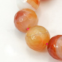 Natural Agate Beads Strands, Dyed, Faceted, Round, Light Salmon, 10mm, Hole: 1mm, about: 38pcs/strand, 14.96 inch