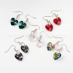 Herz aus Glas Ohrringe, mit Silber überzogenes Eisen Perlen & Platinum Tone Messing Zubehör, Mischfarbe, 36 mm, Stift: 0.8 mm