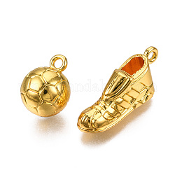 Rack Plating Alloy Peantants, Cadmium Free & Lead Free, Football with Gym Shoes, Golden, Football: 20x15mm, Hole: 2.5mm, Gym Shoes: 33x15x10, Hole: 2.5mm