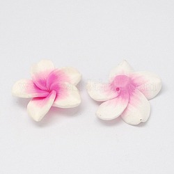 Handmade Polymer Clay Pink Plumeria Flower Beads for Summer Jewelry Making, 40x40x13mm, Hole: 2mm