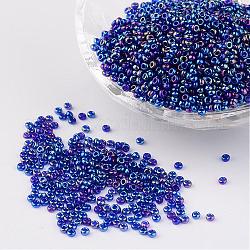 12/0 Grade A Round Glass Seed Beads, Transparent Colours Rainbow, Royal Blue, 2x1.5mm, Hole: 0.9mm, about 3300pcs/50g